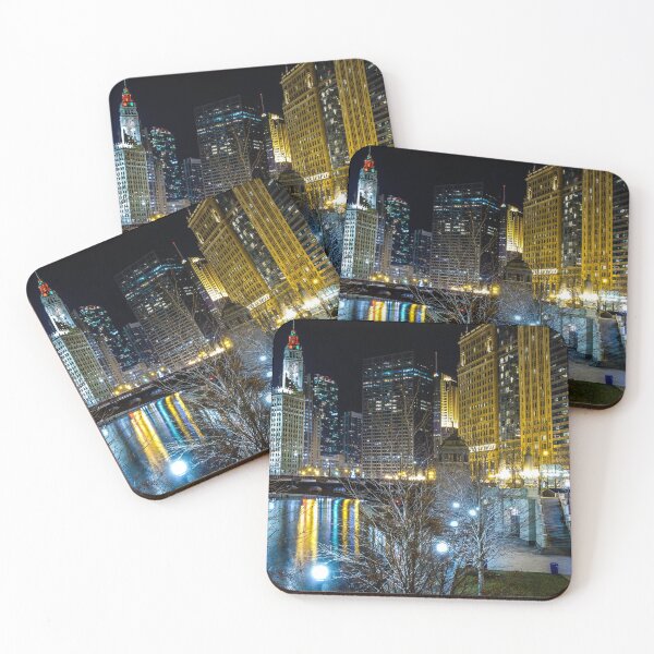 Item preview, Illuminated skyline of Chicago River at night designed and sold by VadimK.