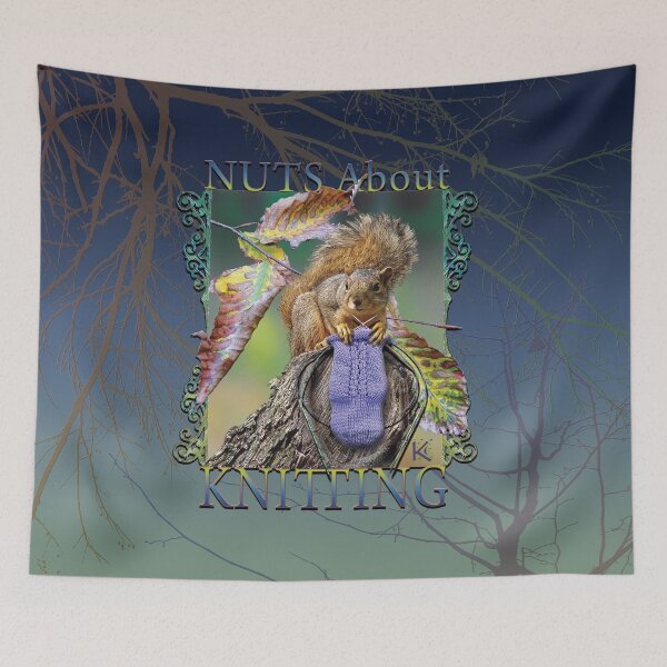 Item preview, Nuts About Knitting Squirrel Blue Camo Branches designed and sold by NorthernBell.