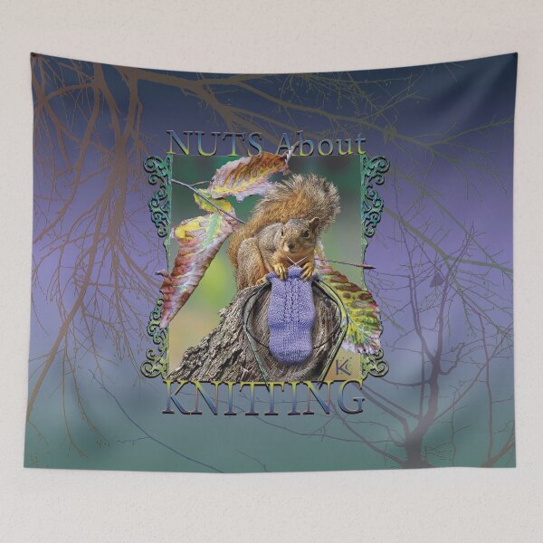 Item preview, Nuts About Knitting Squirrel Purple Camo Branches designed and sold by NorthernBell.