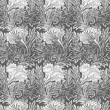 Jacobean Flower Damask, Silver Gray and White | Art Board Print