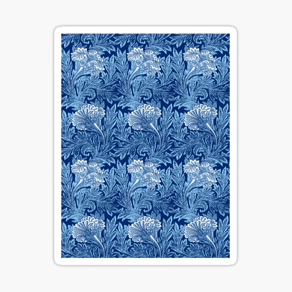 Jacobean Flower Damask, Navy, Sky Blue and White  Art Board Print