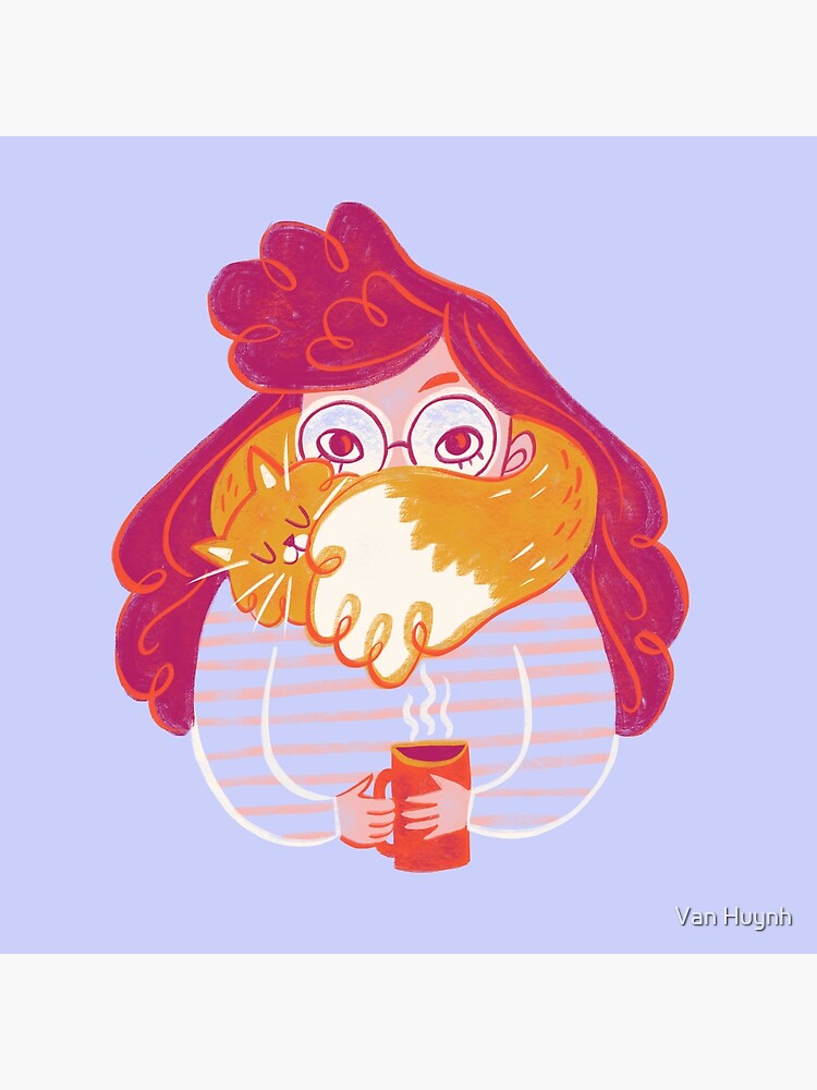 Cozy Girl in Sweater with Cat and Hot Tea by vankhuynhart