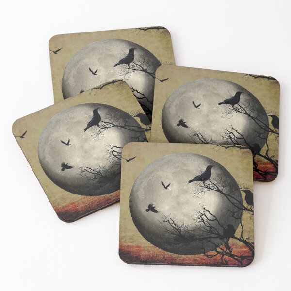 Item preview, Rustic Black Bird Raven Crow Tree Dark Side of the Moon Gothic Art A169 designed and sold by byNicol.