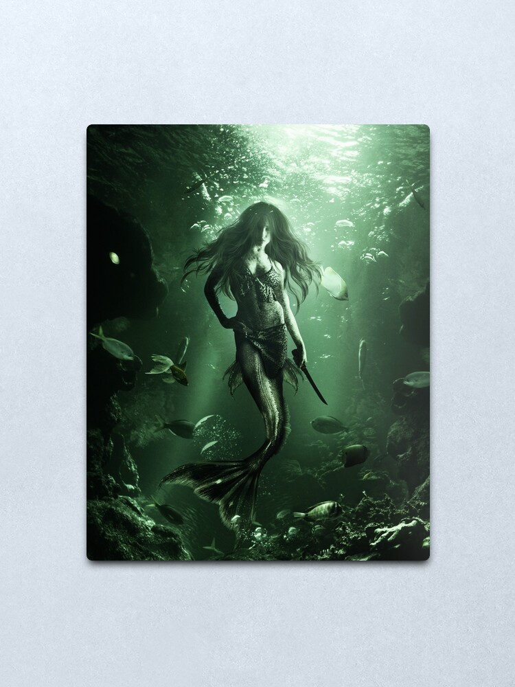 Alternate view of Drawing of siren under water Metal Print