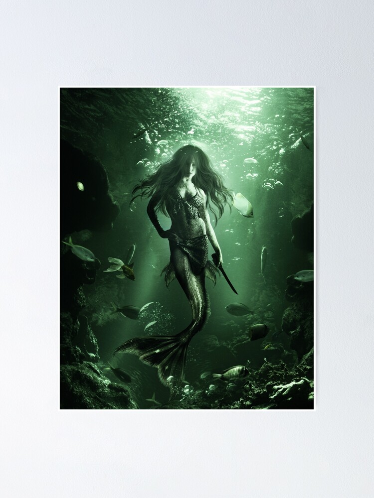 Drawing of siren under water Poster for Sale by liesjes