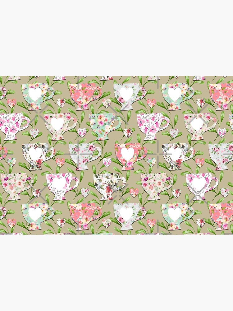 Chintzy Teacups Tan by MerryMakewell
