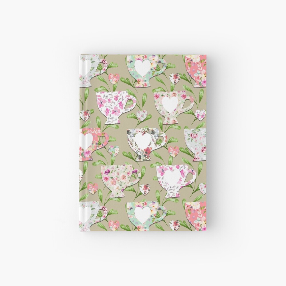 Chintzy Teacups Tan Hardcover Journal