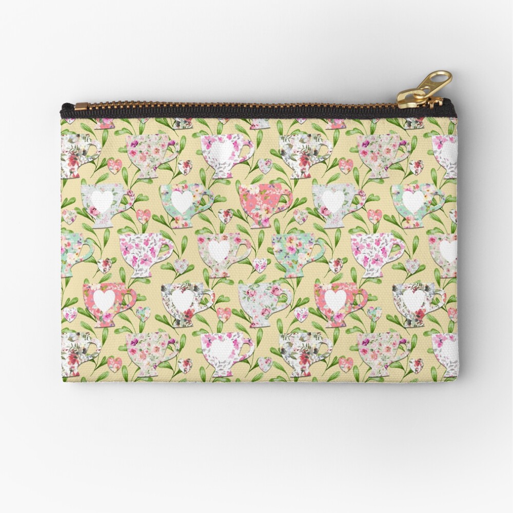 Chintzy Teacups Yellow Zipper Pouch