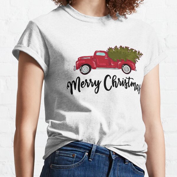 Merry Christmas - Chrismas Vintage Red Truck With A Tree Wagon Classic T-Shirt