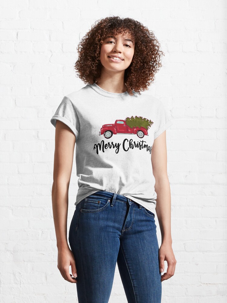 Alternate view of Merry Christmas - Chrismas Vintage Red Truck With A Tree Wagon Classic T-Shirt