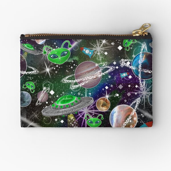 Aliens Spaceships and Planets, oh my! Fun Outer space tiling pattern illustration Zipper Pouch