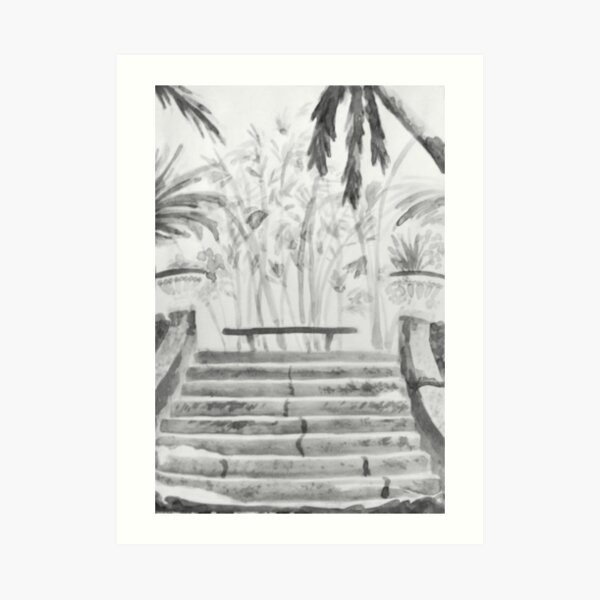 Vintage Florida Grayscale Painting Art Print