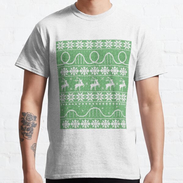 Knitted Coaster Christmas Sweater Design - Green Classic T-Shirt