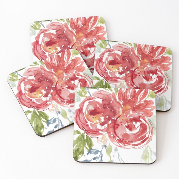Item preview, Loose watercolor roses flowers of red roses and green branches designed and sold by Ilze Lucero.