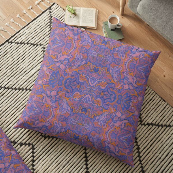 Birds Arabesque, Bohemian Pattern, Pink Blue Orange Floor Pillow