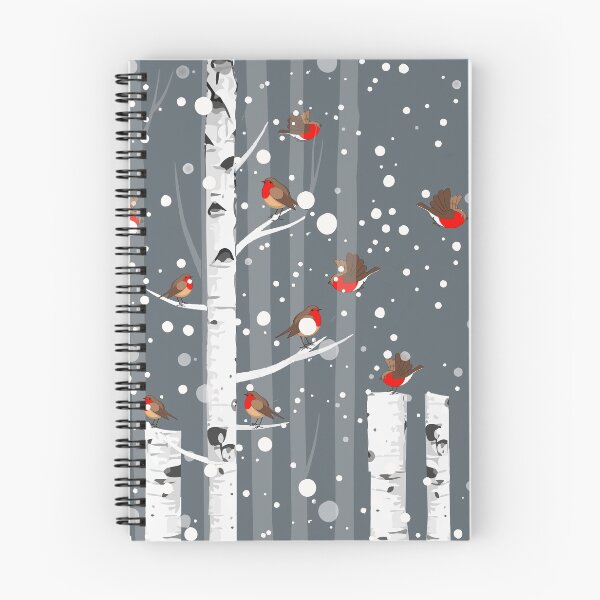 Item preview, Birch trees snow forest and robin bird, this is redbreast in winter forest, perfect for natura lovers designed and sold by Collagedream.