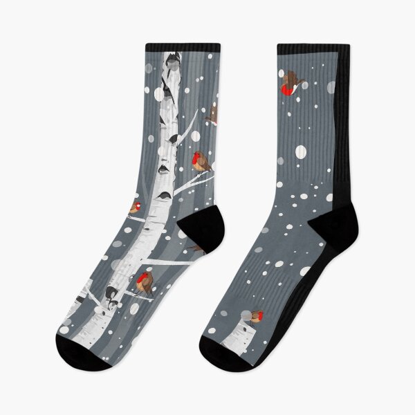 Item preview, Birch trees snow forest and robin bird, this is redbreast in winter forest, perfect for natura lovers designed and sold by Collagedream.
