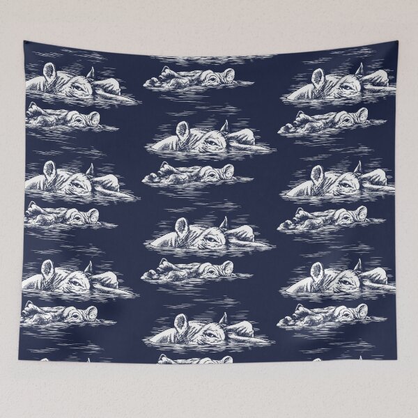 Item preview, Swimming Hippos (dark background) designed and sold by MMMSdesigns.