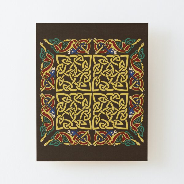Gold Knotwork Squares and Hounds Border Wood Mounted Print