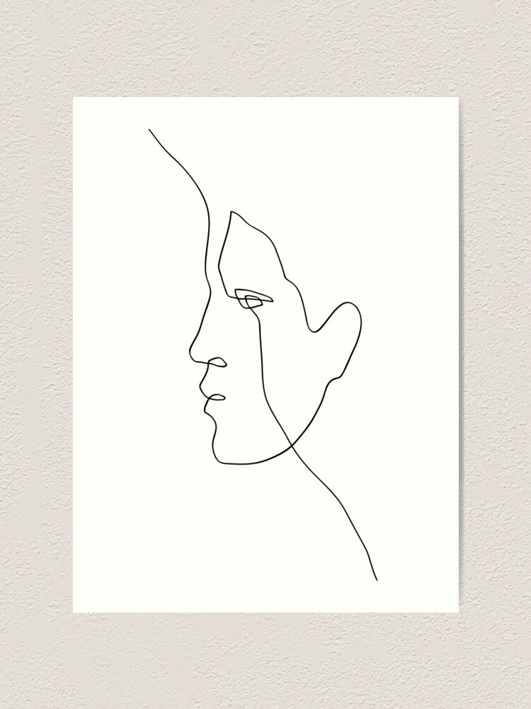 Abstract Face Profile One Line Art Art Print By Theredfinch Redbubble
