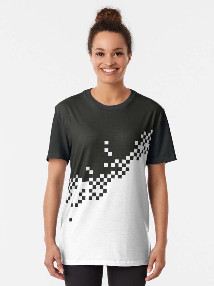 [XTONZ] Pixel Check Applique T-Shirt ★大人気★ The 8-Bit Pixel Fashion Pattern Black White