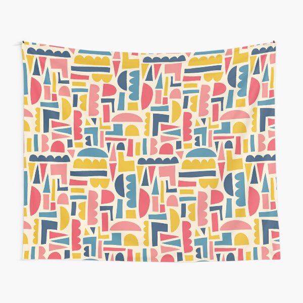 Modern Kids Geometric Collage Shapes Abstract Art Blue Orange Pattern Bath  Mat by Sandra Hutter