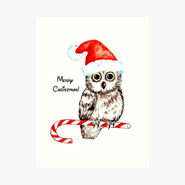 Item preview, Owl, Mery Christmas, watercolor designed and sold by Luba-Ost.