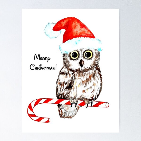 Item preview, Owl, Mery Christmas, watercolor designed and sold by Luba-Ost.