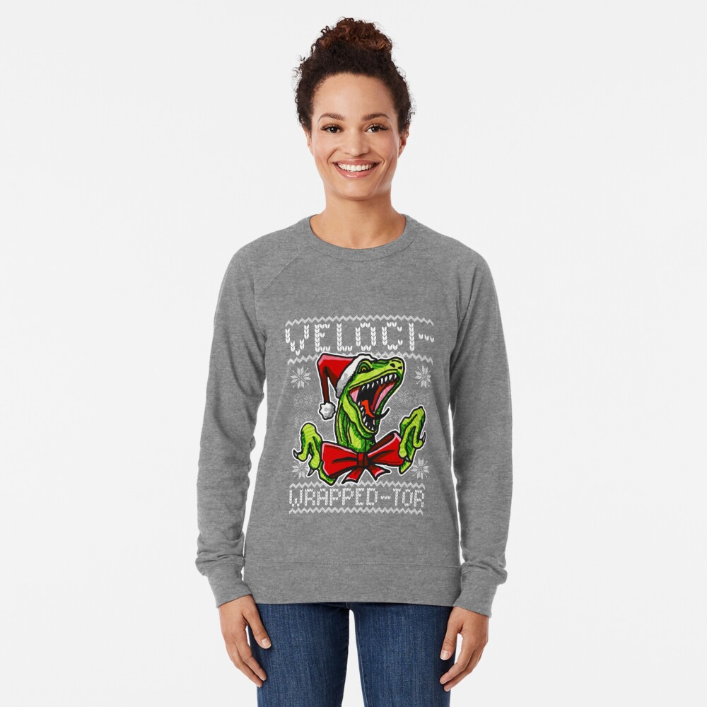 Funny Velociraptor Dinosaur Themed Ugly Christmas Sweater T-Shirt Lightweight Sweatshirt