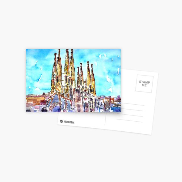 Sagrada Famila in Barcelona with Blue Sky Postcard