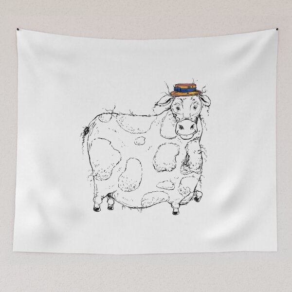 Item preview, Adorable Large Cow with a Precious Barber Shop Hat designed and sold by Billi French Illustrations.
