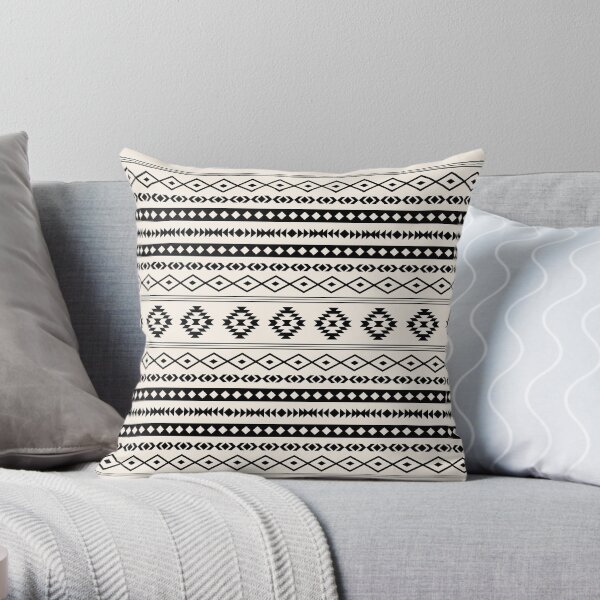 Aztec Black on Cream Mixed Motifs Pattern Throw Pillow