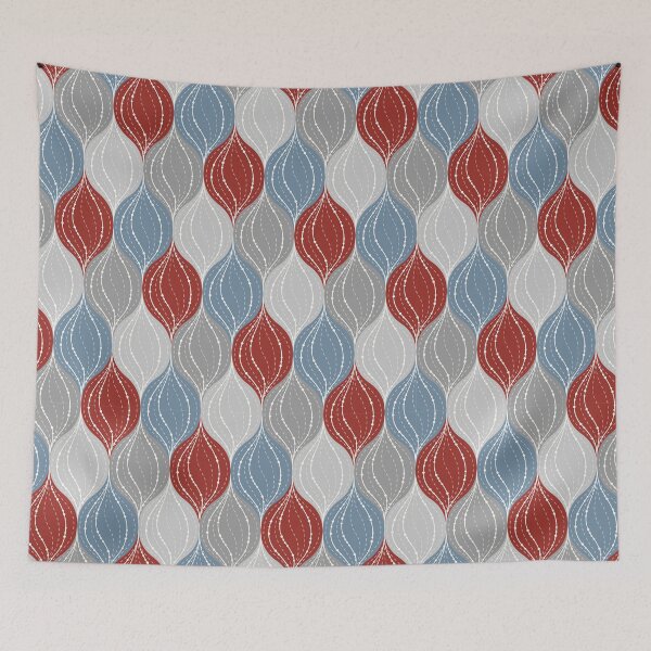Item preview, Winter bauble ornamental ogee pattern in blue and red designed and sold by HannaPaulina.