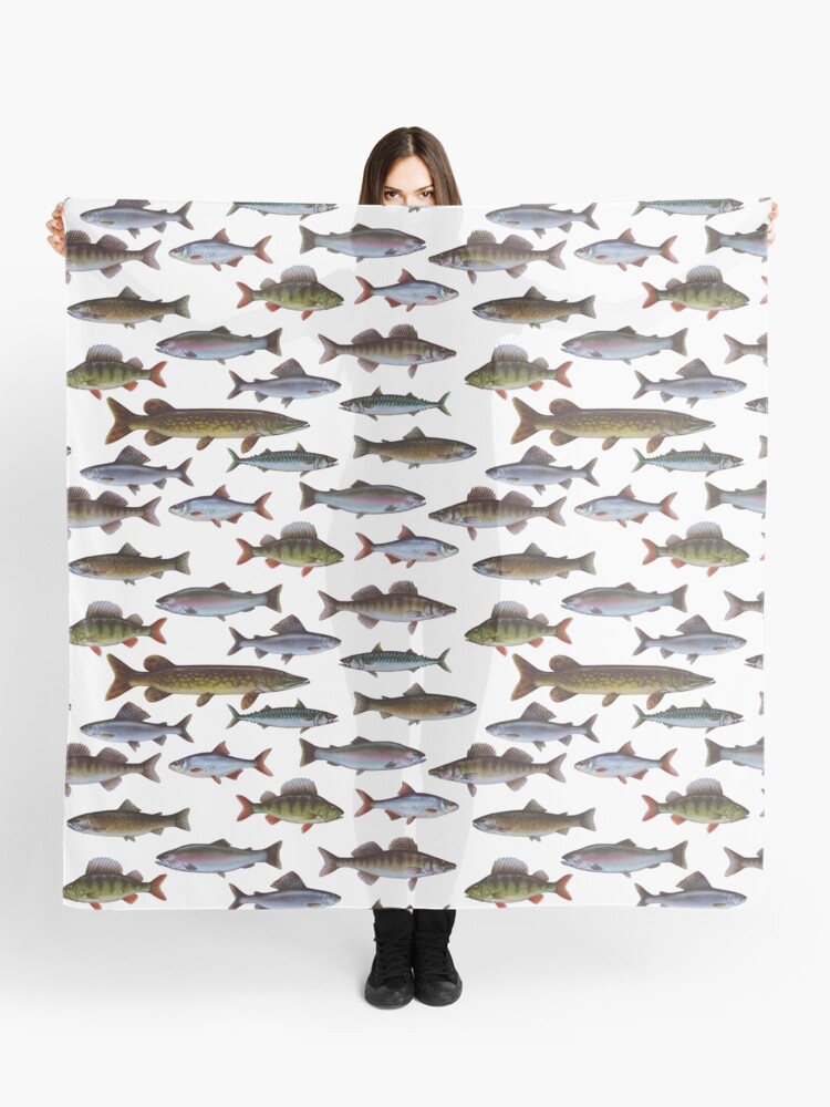 Thumbnail 1 of 3, Scarf, Interesting Fish Pattern designed and sold by tiokvadrat.