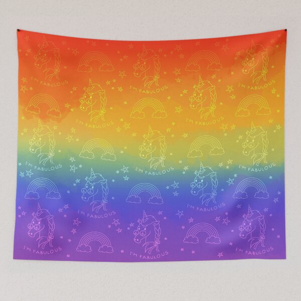 Item preview, I’m fabulous! Rainbow pride unicorns pattern flag - watercolor  designed and sold by Chiara Filincieri.