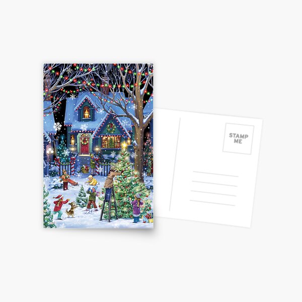 Neighborhood Christmas Decorating Postcard