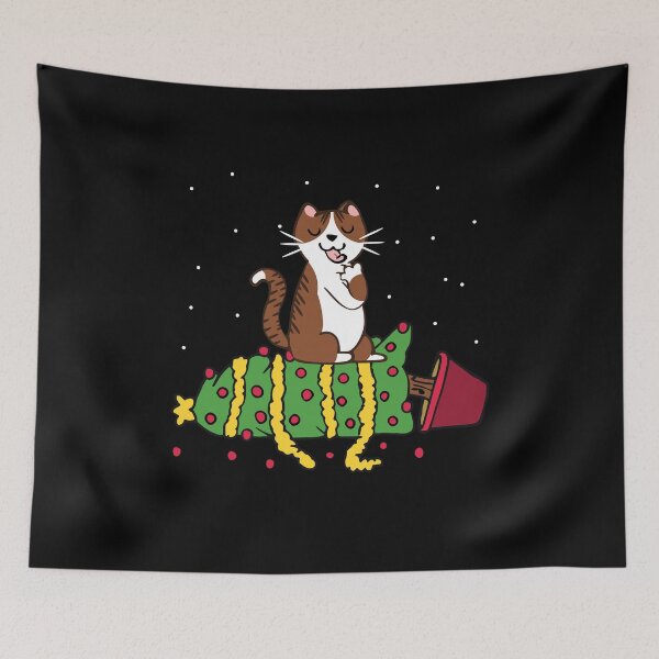 Item preview, white tabby cat knocked the christmas tree designed and sold by FandomizedRose.