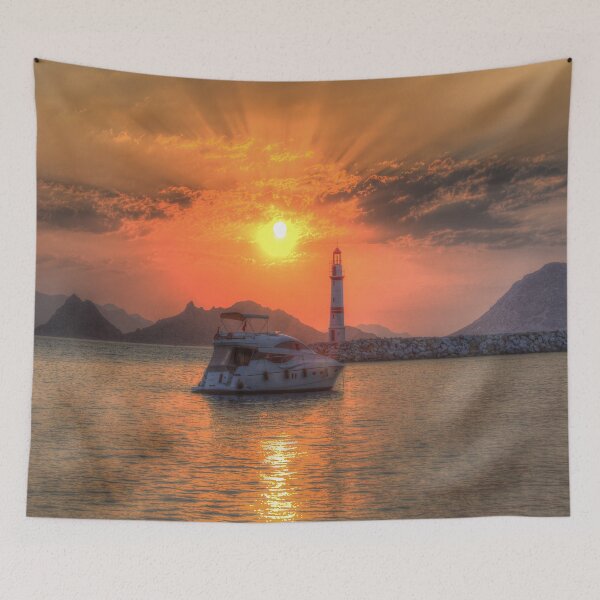 Item preview, Lighthouse And Yacht Sunset designed and sold by Londonimages.