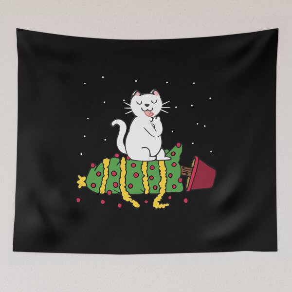 Item preview, white cat knocked the christmas tree designed and sold by FandomizedRose.
