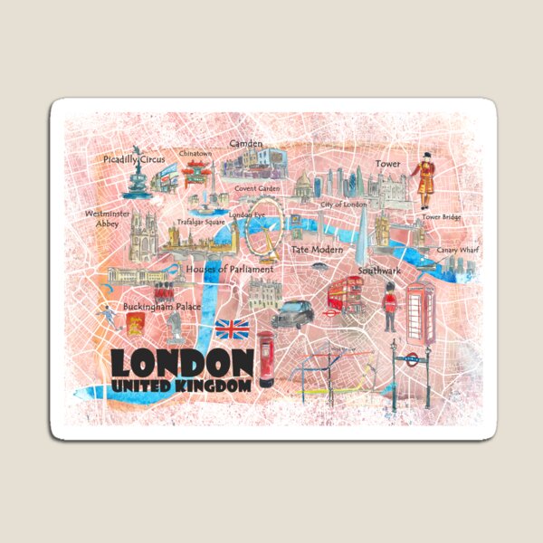 Item preview, London UK Illustrated Map with Main Roads, Landmarks & Highlights designed and sold by artshop77.