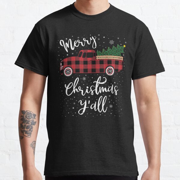Vintage Buffalo Plaid Red Truck Merry Christmas Y'all Classic T-Shirt
