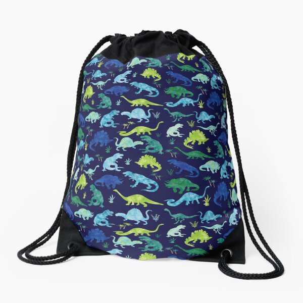 Watercolor Dinosaur Blues Greens Dino Pattern Drawstring Bag