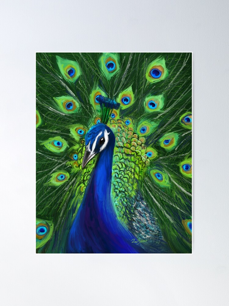 Hermoso póster fotográfico de pavo real con plumas, pavo real, pájaro, tren  de plumas, erecto en abanico de animales, decoración de pared, póster de