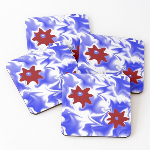 Item preview, Two red blooms on blue designed and sold by Tiia Vissak.