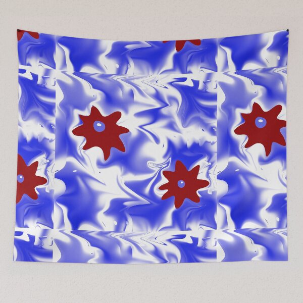 Item preview, Two red blooms on blue designed and sold by Tiia Vissak.