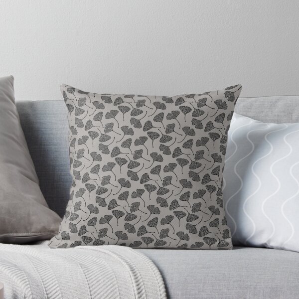 Ginkgo Vector Black on Warm Grey Throw Pillow
