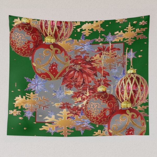 Item preview, DECORATIVE RED-GOLD CHRISTMAS ORNAMENTS GREEN  HOLIDAY ART designed and sold by sharlesart.