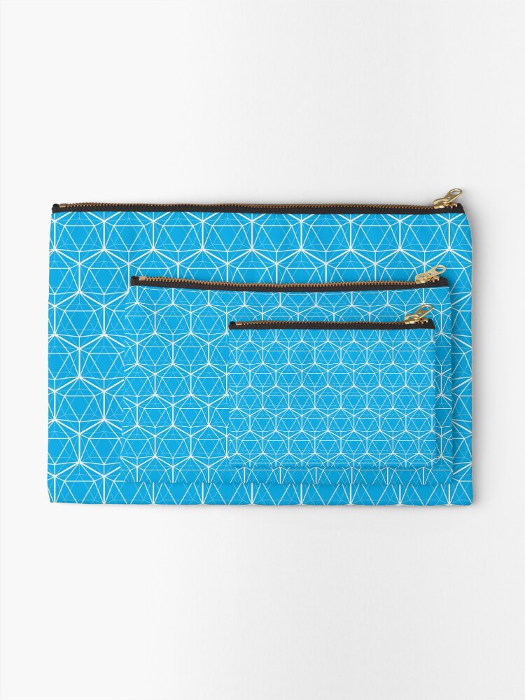 Alternate view of Icosahedron White on Bright Blue Zipper Pouch