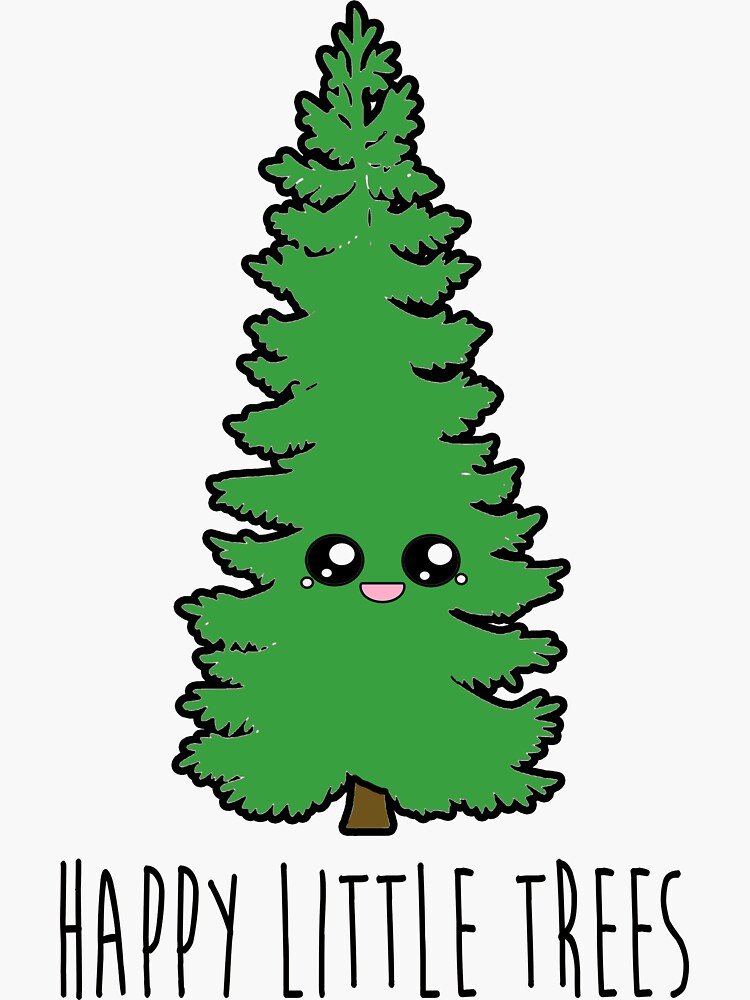 &quot;Bob Ross Happy Little Trees Cartoon Tree&quot; Sticker by