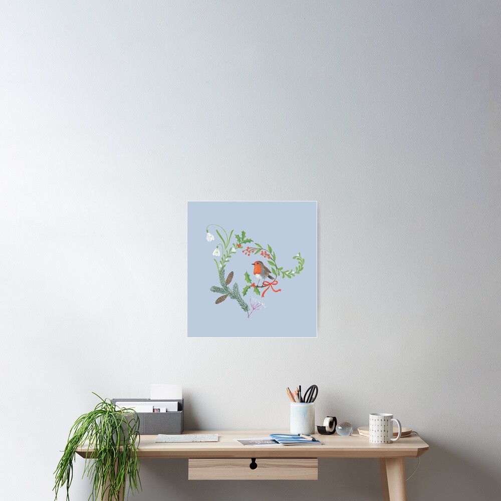 Christmas Chintz with Robin - Traditional chintz by Cecca Designs Poster